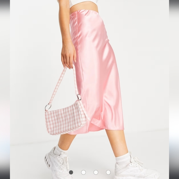 ASOS DESIGN Satin Slip Midi Skirt - Rose Pink Size 4 - Picture 1 of 6